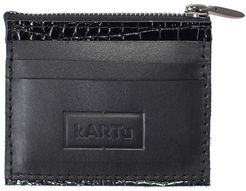 Natural Leather Card/Coin Case Thyme' Black/Reptile Detail