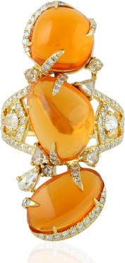 18Kt Yellow Gold Designer Ring Genuine Diamond Fire Opal