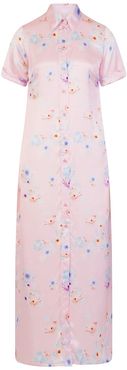 Silk Maxi Dress Pink Beach Flower