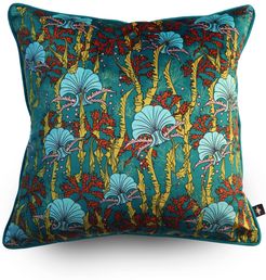 Coral Odyssey Teal Velvet Cushion