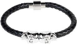 Skull Leather Bracelet - Black & Silver