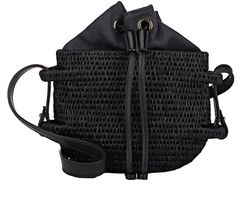 Thembi Classic Woven Grass Leather & Canvas Basket Bag In Black