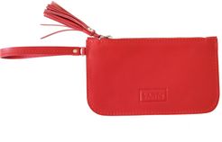 Natural Leather Cosmetic Pouch With Handle "Thyme" Red
