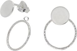 Large Disc & Circle Stud Earrings Ear Jacket Sterling Silver