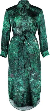 Harry Malachite 100% Silk Midi Shirt Dress