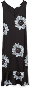 Bea Midi Dress Sleeveless With Frill Hem In Blue & White Poppy