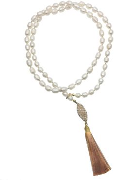 Freshwater Pearls & Rhinestone Tassel Y-Necklace