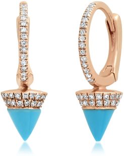 Pave Diamond 14K Rose Gold Huggies With Sleeping Beauty Turquoise Spikes