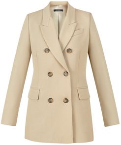 Double-Breasted Wool Blazer In Beige