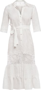 Romantic Linen Shirt Dress With Lace Inserts