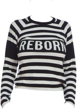 Long-Sleeved Striped Knit Top In Black And White