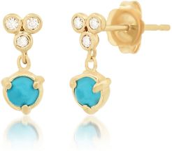 Claw Bezel Drop 14K Gold & Diamond Stud Earring With Turquoise