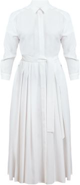 Dysania White Pleated Midi Shirt Dress