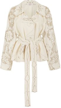 Raging Heart Cropped Linen Cutwork Trench Coat