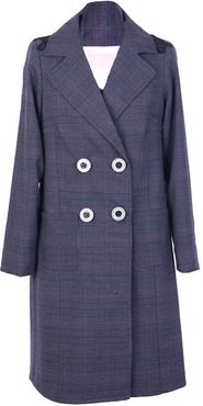 Double Breasted Long Blazer - Purple Tartan Wool