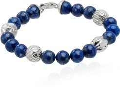 Handmade Silver Spheres & Lapis Lazuli Bracelet With Cactus Motif