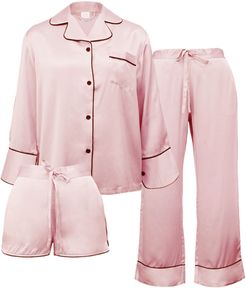 3-Piece Classic Silk Pajamas Set - Pink