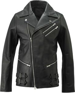 Unisex Cowhide Leather Jacket In Black