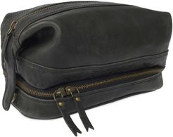 Wandering Soul Black Leather Wash Bag With Zip Bottom