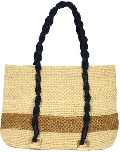 Mimosa Natural Beach Raffia Tote Bag With Brown Stripe