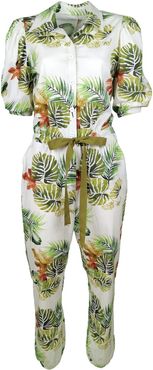 Cotton Jumpsuit With Palm Leaf Print