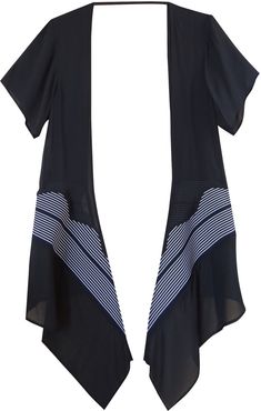 Silk Cotton Shawl With Sleeves & Navy & White Striped Knit Rib Detail