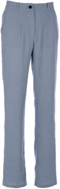 Blue Straight Leg Linen Trousers