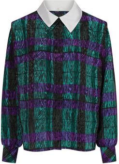 Purple Green Shirt With White Collar