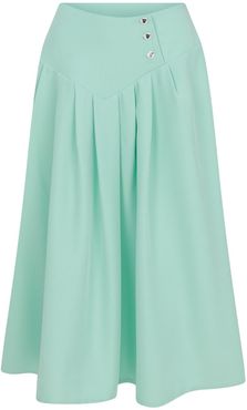 Green Flare Skirt With Buttons