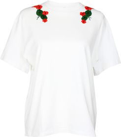 Emma White T-Shirt With Floral Handmade Embroidery