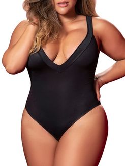 Plus Size Lace-Up Open-Back Teddy
