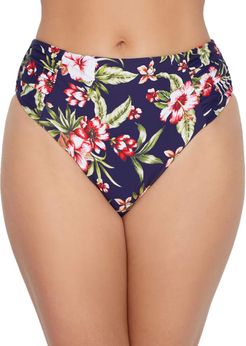 Hibiscus Bloom Ruched High-Waist Bikini Bottom