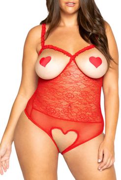 Plus Size Open Cup Crotchless Heart Teddy