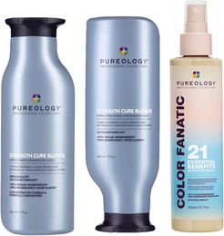 Strength Cure Blonde Purple Shampoo, Conditioner and Color Fanatic Spray Routine for Toning Brassy Hair