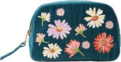 Wildflower Rich Blue Velvet Cosmetics Bag