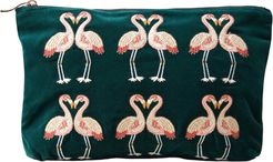 Flamingo Emerald Velvet Everyday Pouch