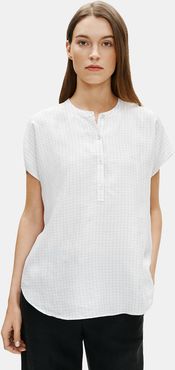 Silk Habutai Check Mandarin Collar Shirt