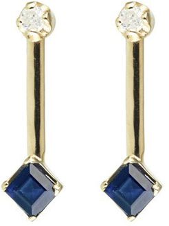 Diamond & Square Bar Stud Earrings in Blue