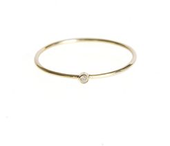 Thin Ring with Diamond in Diamond/18K Yellow Gold, Size 3