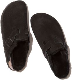 Boston Shearling-Lined Birkenstock in Black/Black Suede, Size IT 36