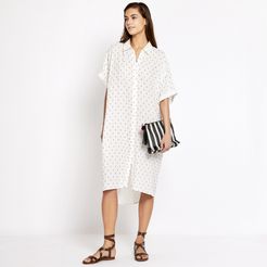 The Camper Shirt Dress in Cream with Navy, XS