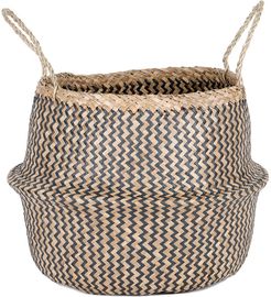 Woven Collapsible Rice Belly Basket - Zig Zag in Black/Natural
