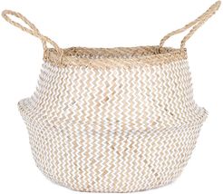 Woven Collapsible Rice Belly Basket - Zig Zag in White/Natural