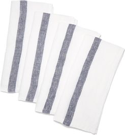 Laundered Linen Napkins, Set Of 4 in White/Blue