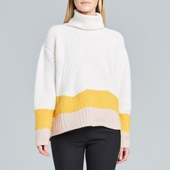 Cable Knit Sweater in White/Pink/Orange, X-Small