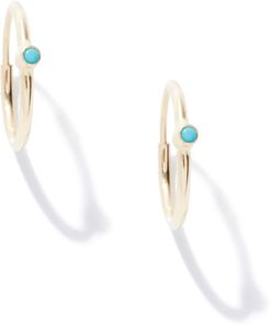 Small Thin Hoops with Stones Earring in Yellow Gold/Turquoise