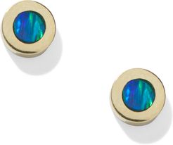 Opal Inlay Circle Stud Earrings in Yellow Gold/Opal