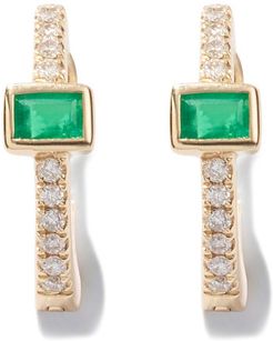 Emerald Baguette-Center Huggies Earring in 14K Yellow Gold