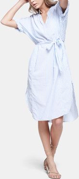 Chennedy Striped Cotton Dress in Pacific Blue, X-Small