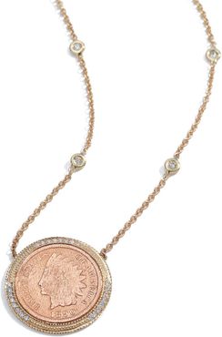 Pavé & Copper Antique-Coin Necklace in 14K Yellow Gold